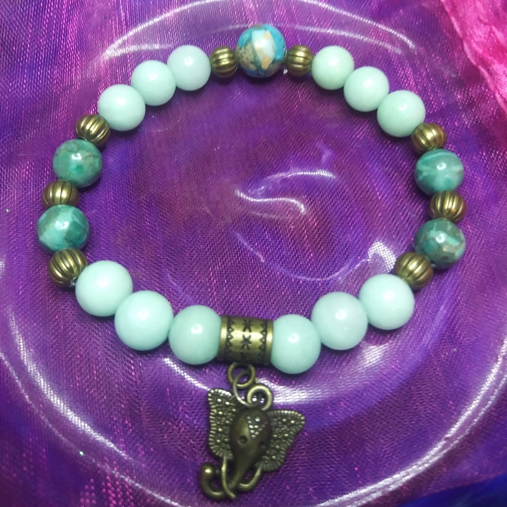 Aqua Jade, Turquoise, & Imperial Jasper Bracelet